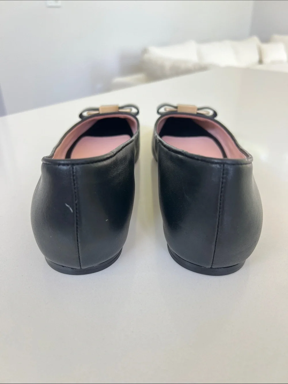 Kate Spade bowdie ballet ballerina black leather bow flats gold tone hardware